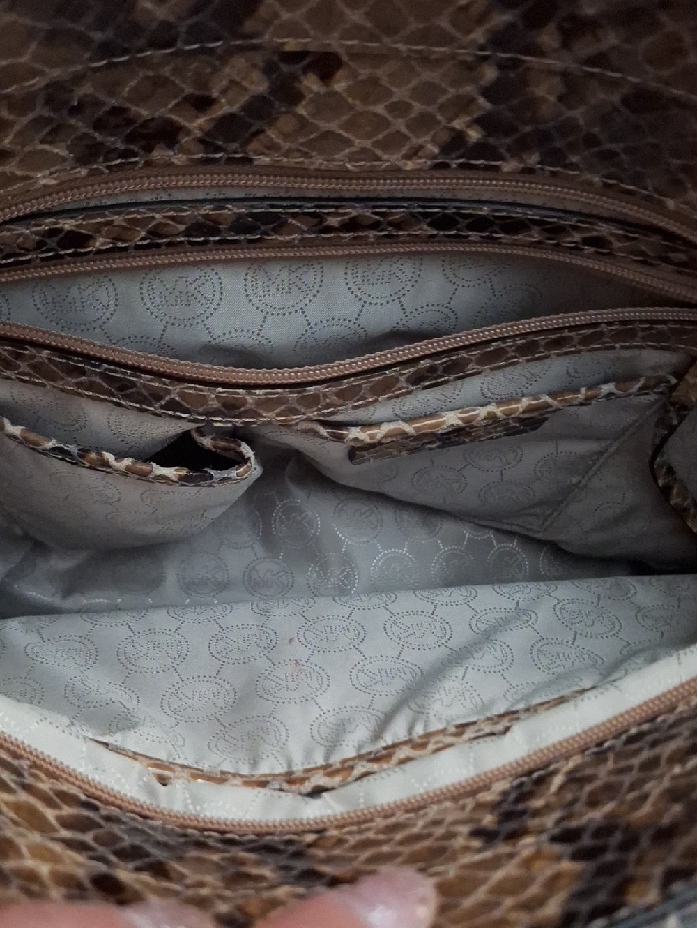 Michael Kors Tan/Brown Snake-Print Tote with Gold Hardware - Picture 4 of 4